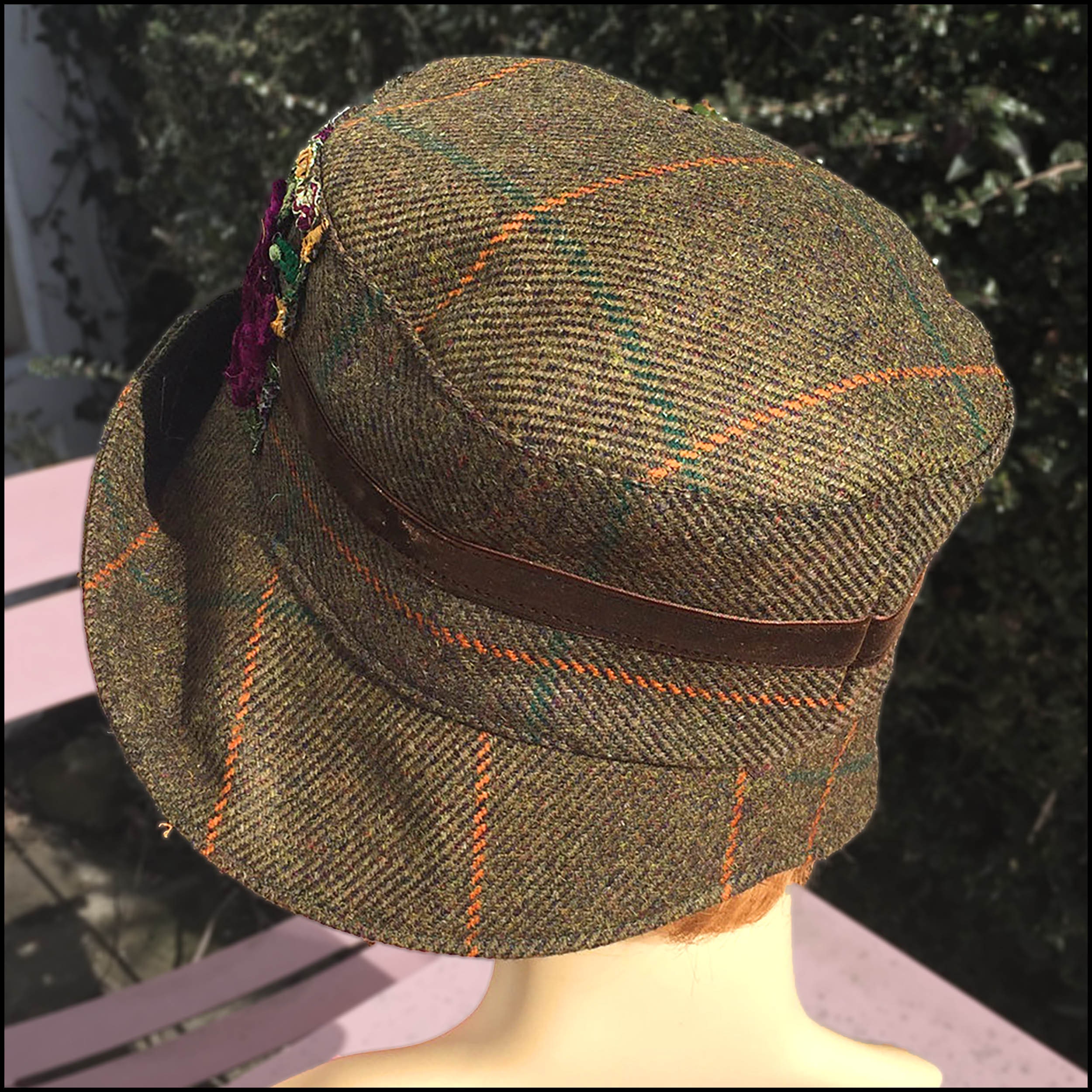 Quirky Winter Tweed Hat With Floral Roses Applique Trim 