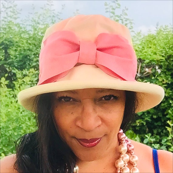 Timeless Style Cream Cotton Sun Hat with Big Pink Bow \u0026 Sash, Laura Ashley Look Picture Hat, Informal Wedding Guest Hat, Convertible Car Hat