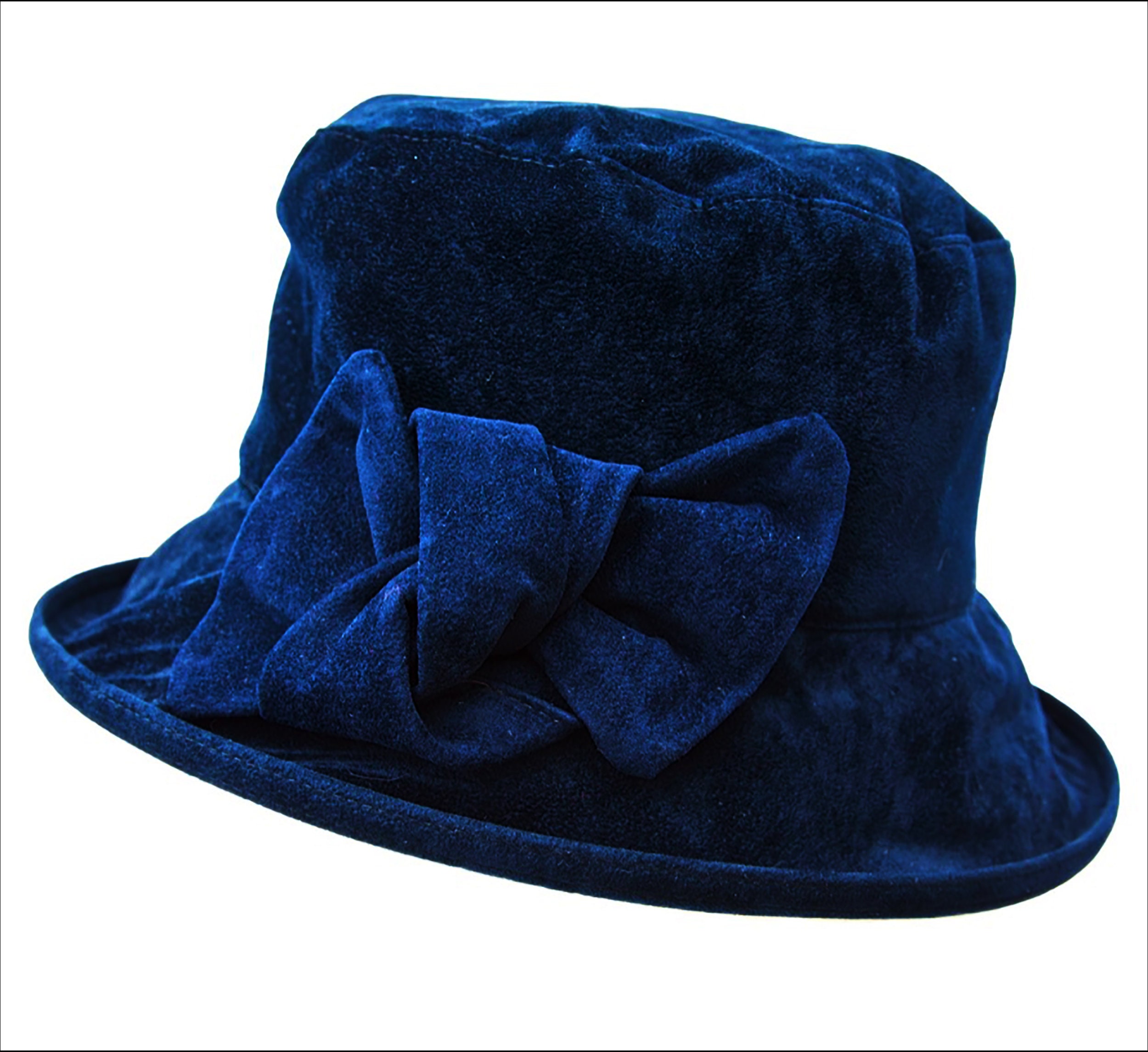 Ladies Navy Blue Winter Downton Abbey Hat, Velvet Look  display picture 1