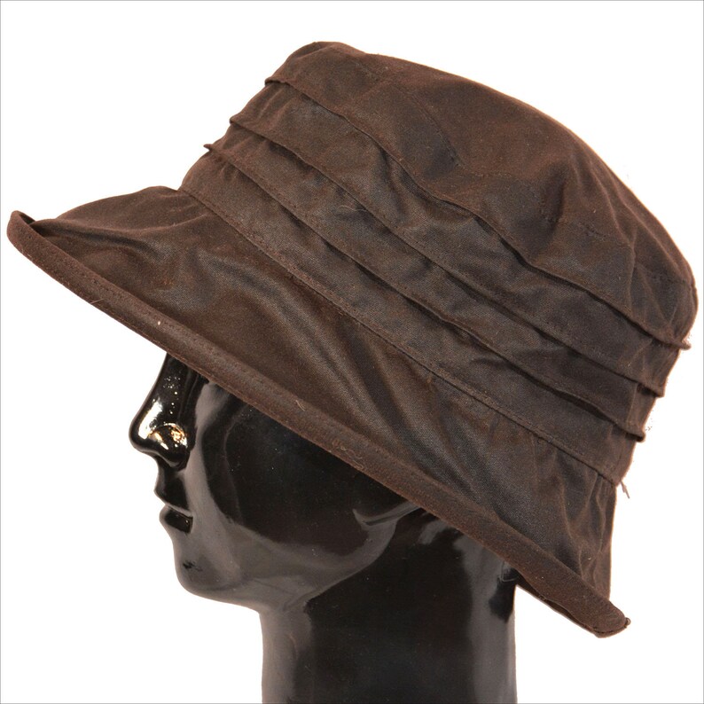 Chapeau de cire imperméable marron pour femmes, choix de bord petit ou large, style Smart Tuck, chapeau pliable pratique pour poche, sac à provisions ou sac à dos image 5