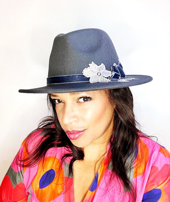 Stylish Gray Wide-Brim Hat Classic Light Grey Fedora Hat for Women, Cool Cotton  main image 4
