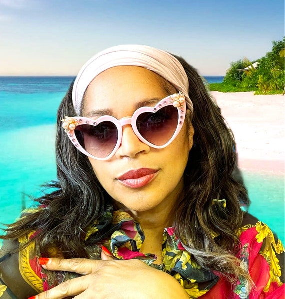 Pretty Pink Love Heart Sunglasses Embellished Elton John Eyewear