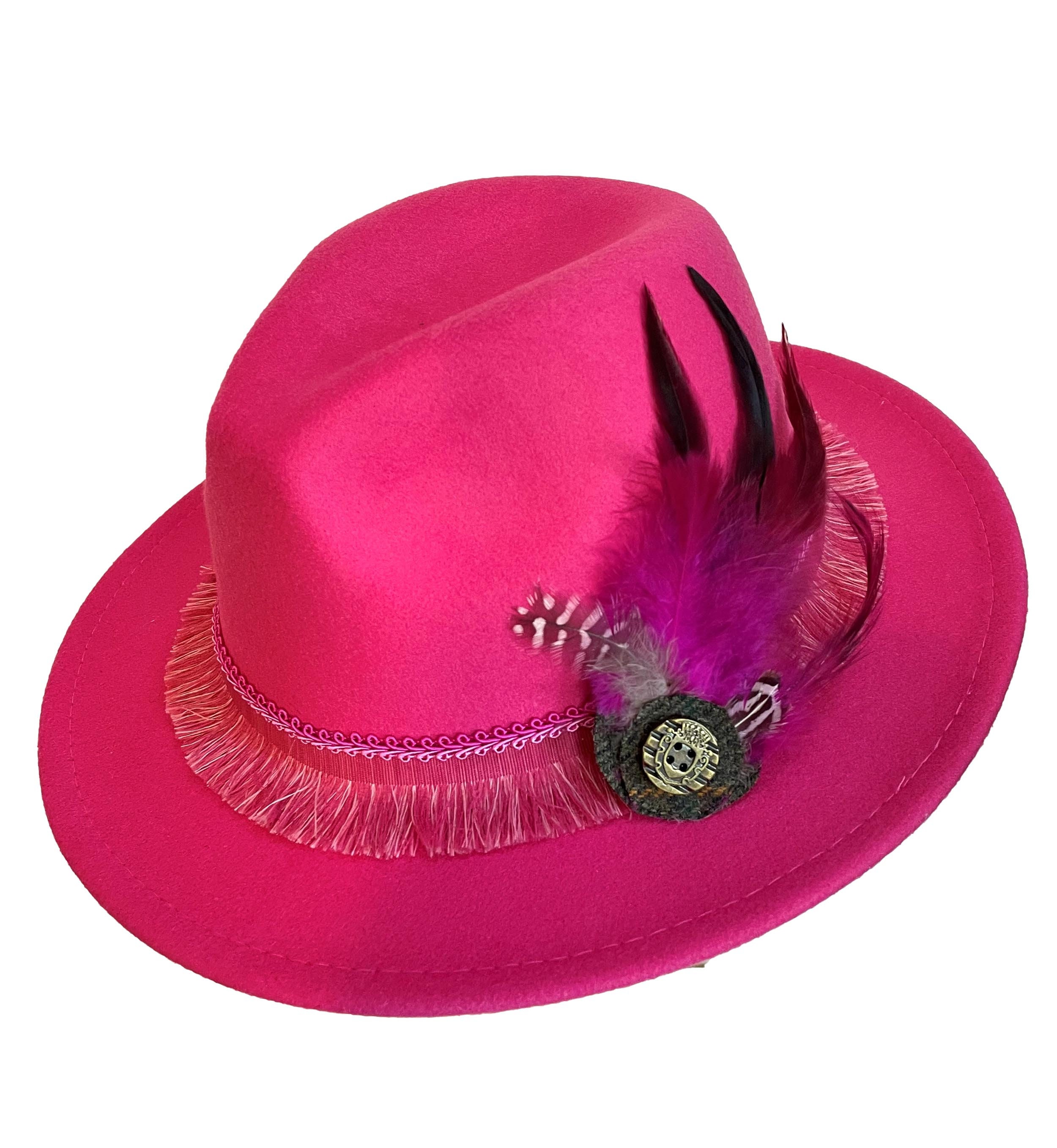 Hot Pink Fedora Hat for Women, Cool Cotton Polyester Suse  display picture 1