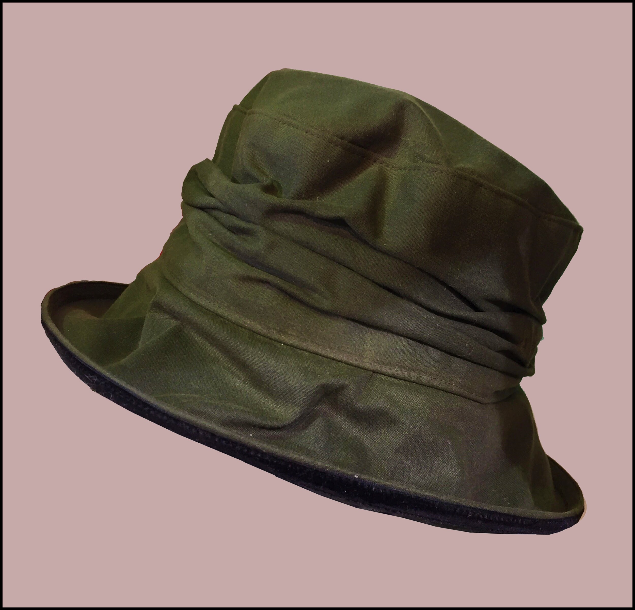 Barbour Green Waxed Cotton Waterproof Hat With Wide Brim & - Etsy