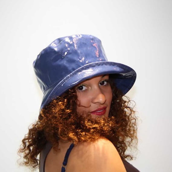 Waterproof Navy Blue Bucket Hat, Colourful PVC Rain Hat
