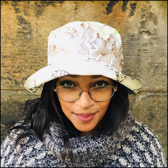 Pale Brown Floral Waterproof Bucket Hat 