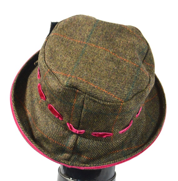 Plaid Bucket Hat with Brown Trim and Ribbon Men main image 4