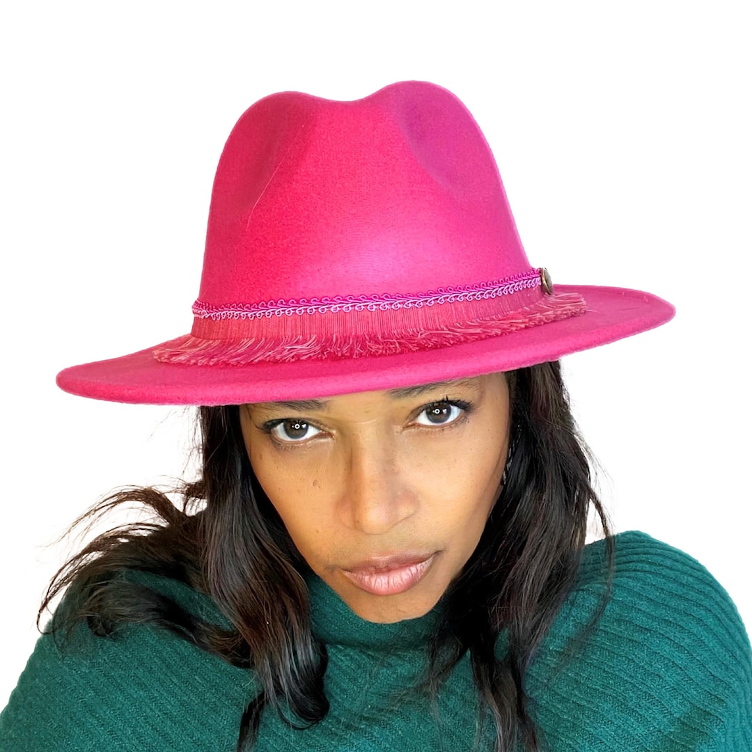 Hot Pink Fedora Hat for Women, Cool Cotton Polyester Suse  display picture 1