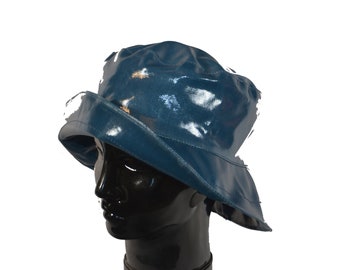 Waterproof Navy Blue Bucket Hat, Colourful PVC Rain Hat