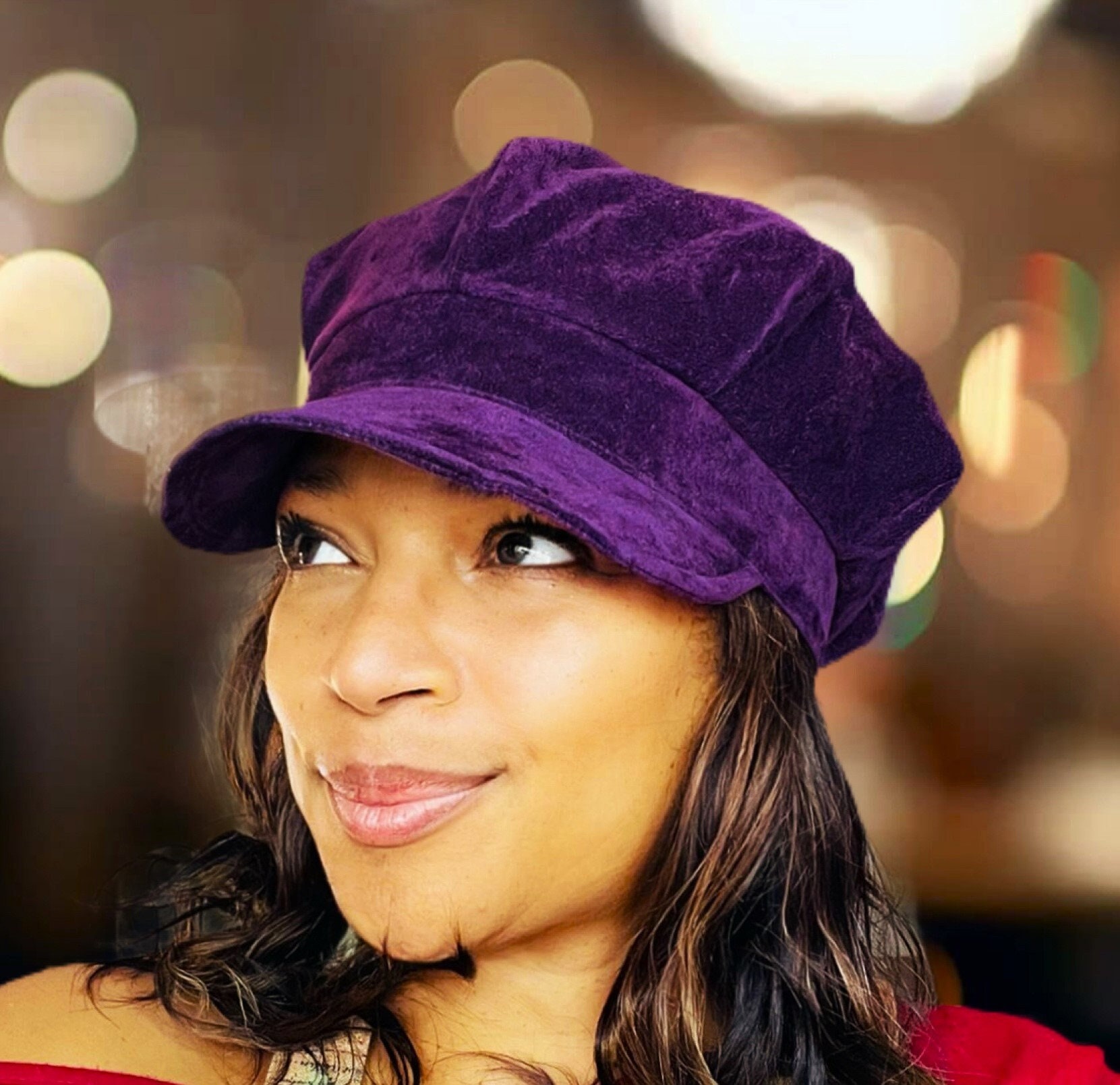 Purple Baker Boy Cap for Nanny Chic Women, Blackcurrant Newsboy