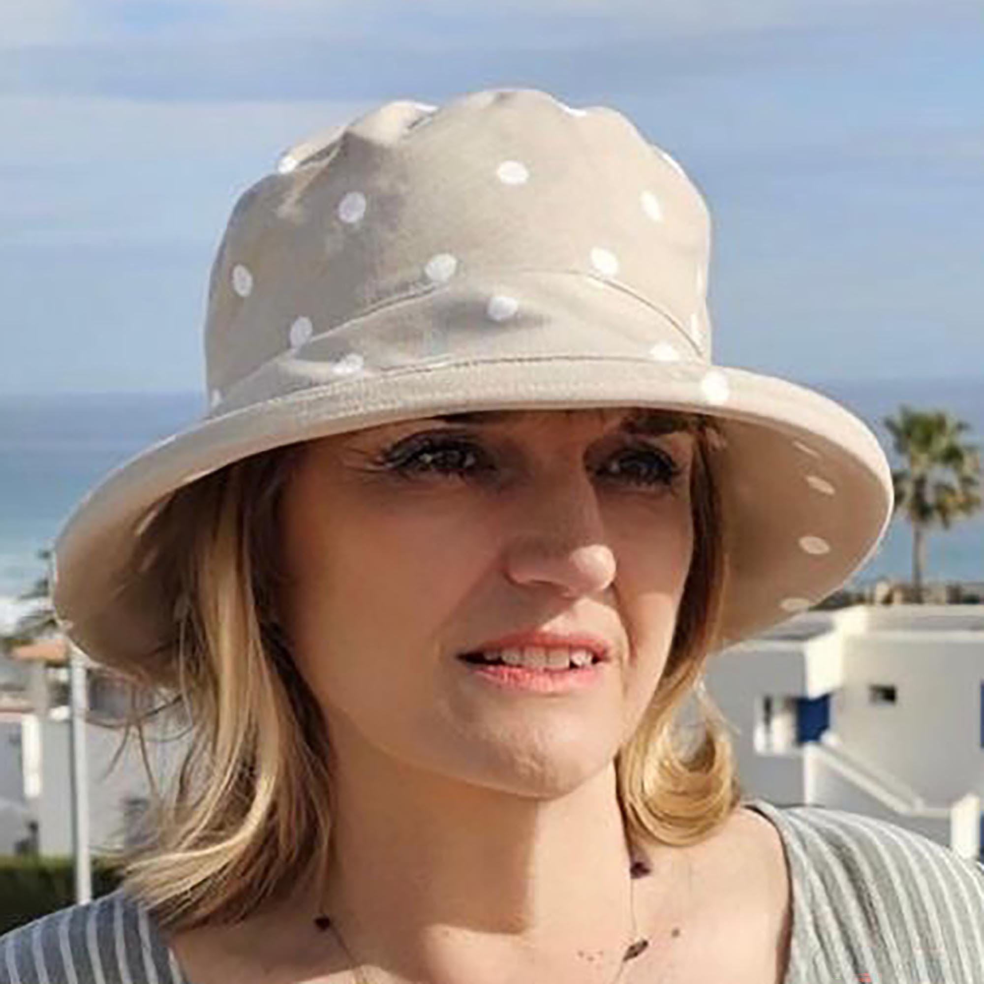 Polka Dot Sun Hat in Neutral Beige, Cool Cotton Spots Fabric 
