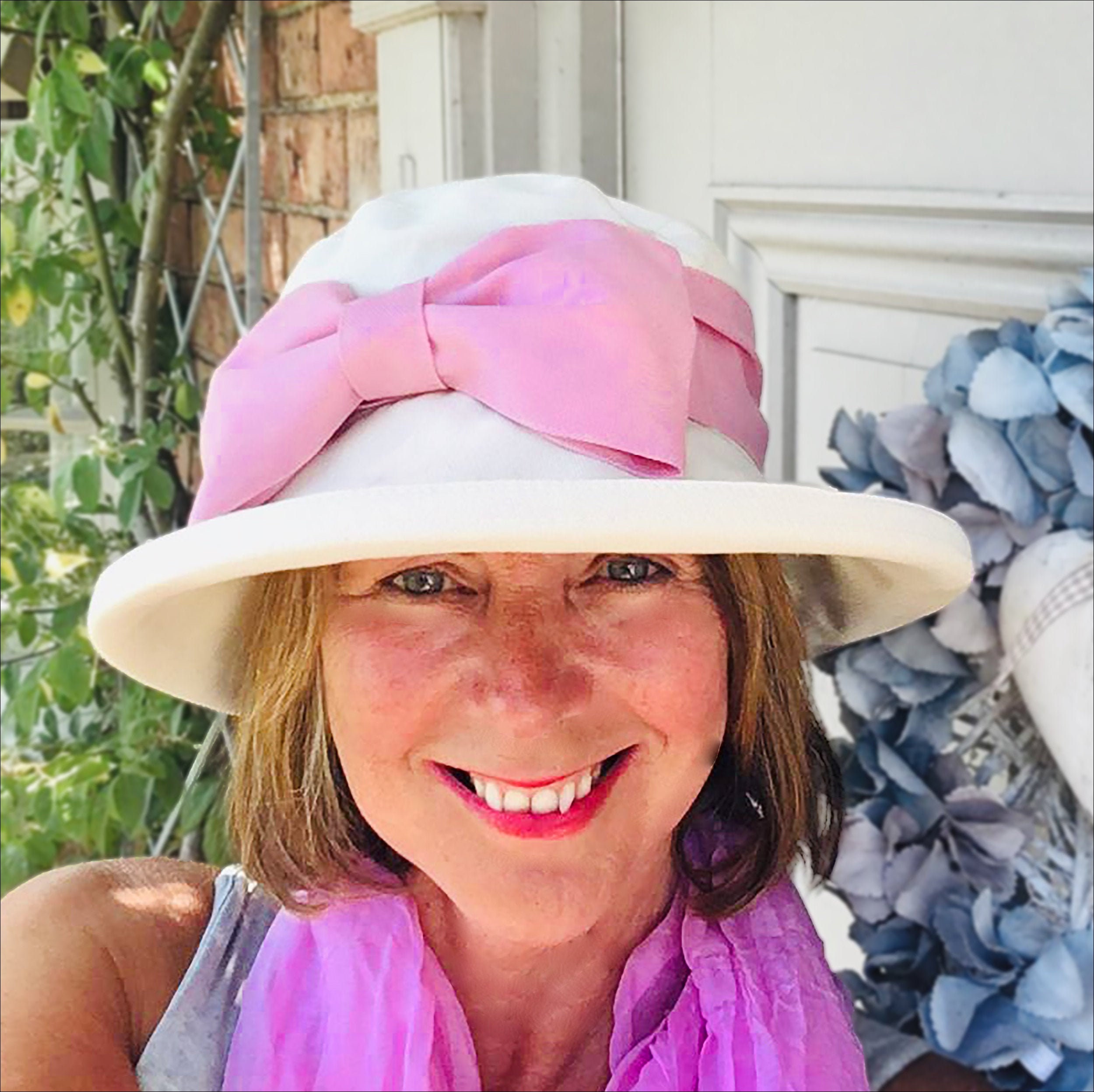 Laura Ashley Cream Hat with Pink Bow Timeless Style Cream Cotton Sun Hat With Big Pink Bow & Sash  main image 2