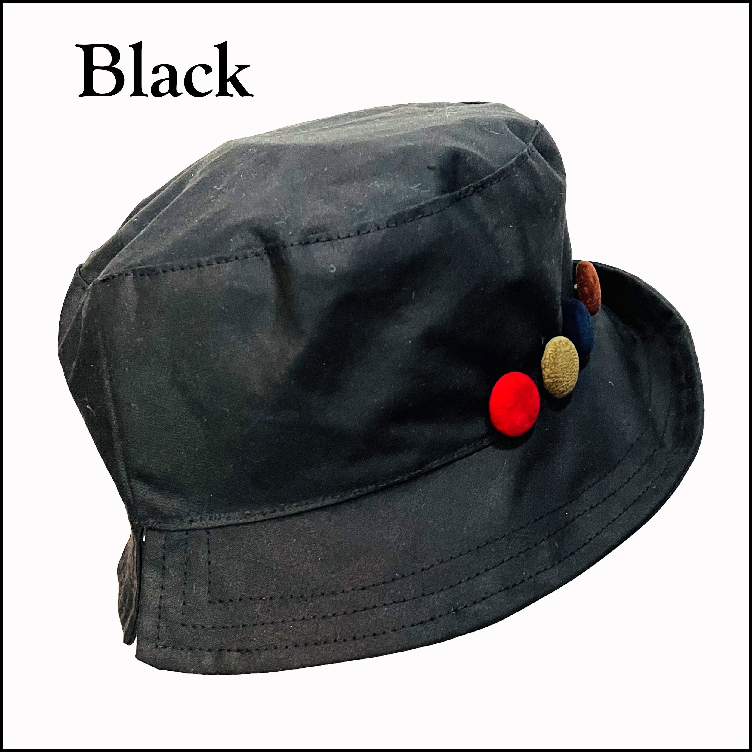 Waxed Black Bucket Rain Hat for Women, Practical Stylish 