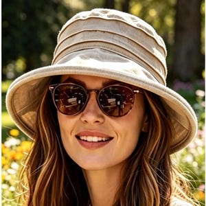Lightweight Cotton Sun Hat with Big Shady Brim, in Practical Oatmeal Neutral, Packable & Washable Classic Summer Hat, Adjustable Head Sizing