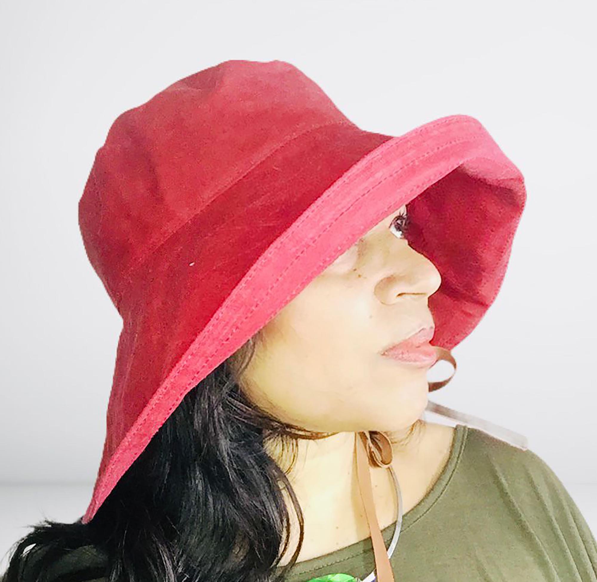 Women\'s Rain Hat - Waterproof Cap with Wide Brim and Earflaps, Red SwimZip Adult Wide Brim Sun Hat - Multiple Colors - UPF Sun  main image 3