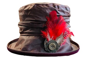 Dark Wine Red Waterproof Waxed Hat With Wide Brim & High  display picture 3