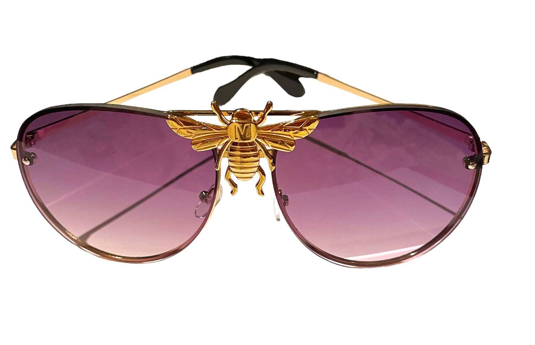 Luxury Designer Bee Purple Aviator Sunglasses Luxe Bee Rimless Metal Plated Insect Color Oversize Aviator  main image 4