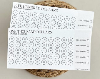 500 & 1000 Savings Challenge, Laminated Cash Stuffing Tracker, Savings Challenge for A6 Budget Binder, Cash Envelope System
