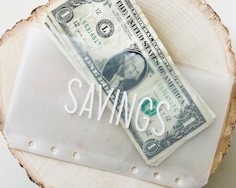 Könnte beinhalten: Ein durchsichtiger Plastikumschlag mit dem aufgedruckten Wort "SAVINGS". Der Umschlag enthält mehrere US-Dollar-Scheine.