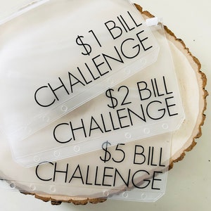 Dollar Savings Challenge, Cash Zipper Envelope Bundle, 1 Dollar Challenge, 2 Dollar Challenge, 5 Dollar Challenge for A6 Budget Binders