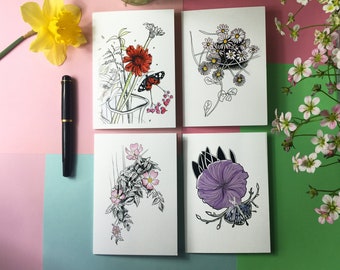 Flowering • 4 Greeting Cards incl. Envelopes
