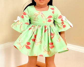 Light Green 18” Doll Dress with Coral Accents