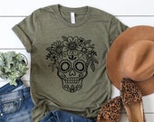 Day Of The Dead Fashion - Sugar Skull Flower Crown - Halloween Costume - Dia De Los Muertos - Fall Shirt - Unisex Graphic Tee