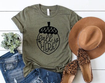 Autumn is Here Cute Smiling Acorn Womens T-Shirt