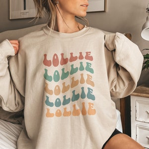 Retro Grandma Sweatshirt, Lollie Groovy Stacked, New Grammy, Pregnancy Reveal, Gift For Nana, 70s Vibes, Lolli, Unisex Crewneck Sweatshirt