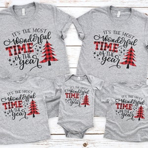 Matching Christmas Family Shirts - Most Wonderful Time Of The Year - Buffalo Plaid Holiday Trees - Merry Christmas - Unisex Graphic Tee