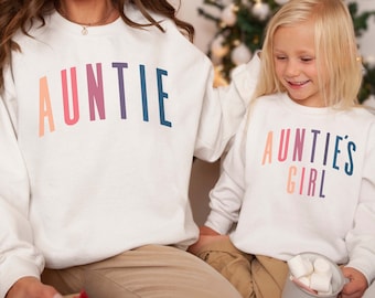 Retro Auntie & Me Sweatshirts - Auntie And Auntie's Girl Ombre - New Aunt To Be - Matching - Gift From Sister - Unisex Crewneck Sweatshirt