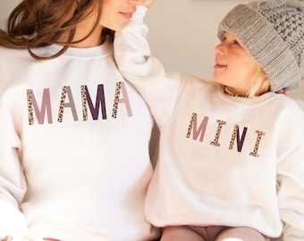 Matching Mommy & Me Sweatshirts - Mama And Mini Leopard Print - Mother's Day Gift - Pregnancy Reveal - Bestie - Unisex Crewneck Sweatshirt