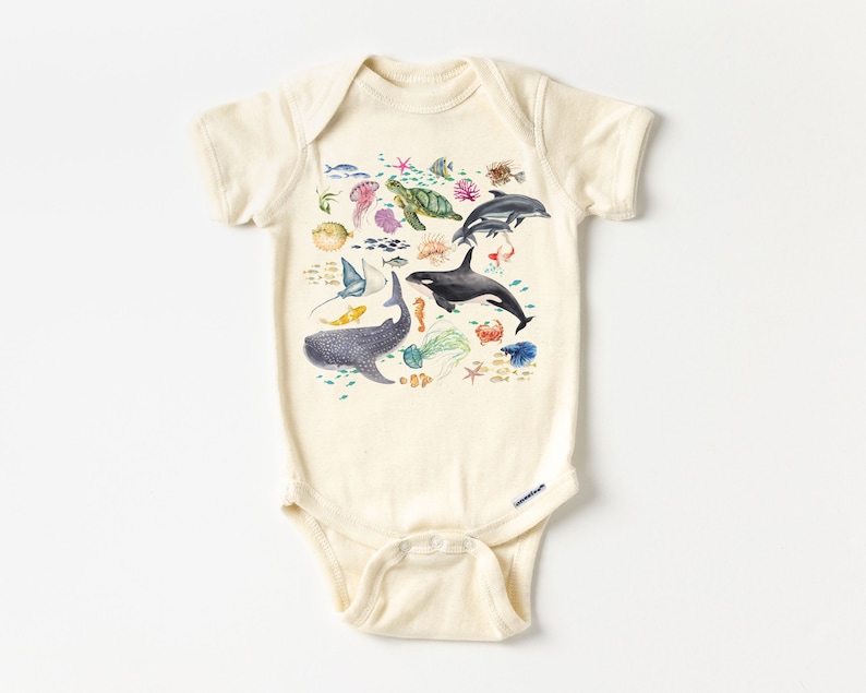 Under The Sea Toddler Shirt - Cute Ocean Creatures Children's Clothing - Boho Natural Kids & Youth Shirts Natural Onesie