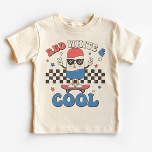 赤と白のクールな幼児用シャツ - レトロな愛国的なアイスキャンディーの独立記念日の夏の服装 - ハッピー独立記念日 - ボヘミアンナチュラルキッズ＆ユースシャツ