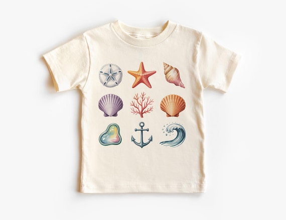 Found Beach Objects In A Row - Seashell Starfish Coral Anchor Ocean Kids Shirt - Nautical Summer Toddler Tee - Coastal Beach Day Outfit