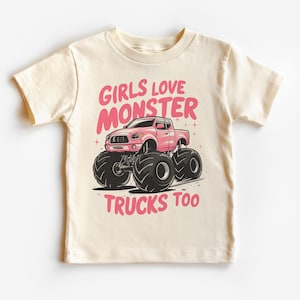 Girls Love Monster Trucks Too Toddler Shirt - Cute Pink Monster Truck Clothing - Boho Toddler Shirt, Dirt Offroad
