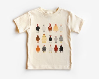 Camicia per bambini con animali da fattoria di pollo, bambino ruspante, camicie da agricoltura carine, maglietta per bambini naturale