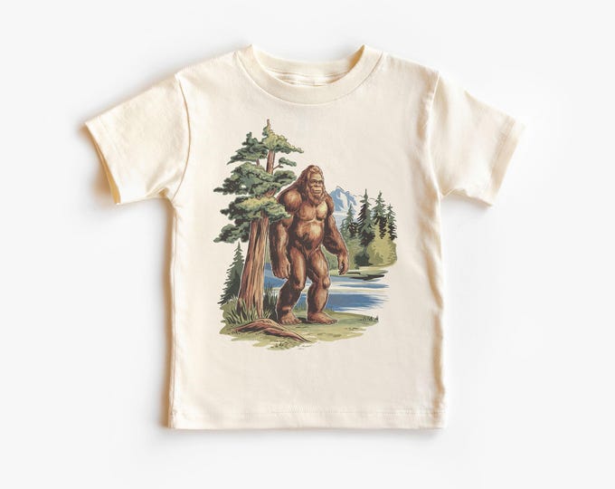 Retro Bigfoot Redwood Forest Nature Shirt - 90s Sasquatch Cryptozoology Cute Cryptids Outfit - Natural Boho Adult, Toddler & Youth Tee