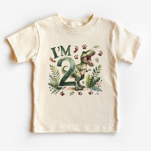Birthday T-Rex Dinosaur Toddler Shirt - I'm Two Tyrannosaurus Rex - Boys 2nd Birthday Kid's Shirt - Boho Natural Toddler & Youth Tee