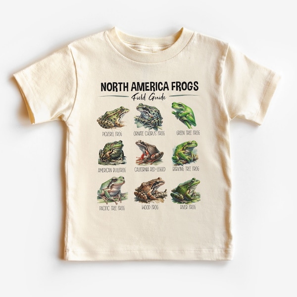 Camisa para niños pequeños de ranas de América del Norte - Camiseta para niños con guía de campo de anfibios - Futuro herpetólogo - Camisas boho naturales para niños y jóvenes