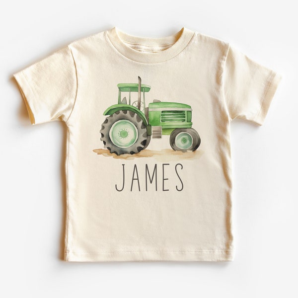 Personalized Tractor Toddler Shirt - Cute Custom Name Farmer Green Farm Tractor Tee - Boho Natural Kids Shirts