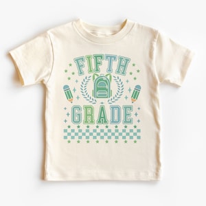 Fifth Grade Green Backpack Checkered Kids Shirt - Back To School Outfit - First Day Of School Fifth Grader - Toddler Youth Kids Clothing