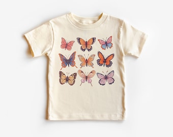 Cute Butterflies In A Row Toddler Shirt - Fun Entomology Children's Clothing - Butterfly Lover Tee - Boho Natural Kids & Youth Shirts