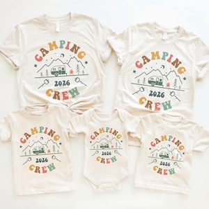 Personalized Camping Crew Toddler Shirt, Retro Summer Camping Kids Clothing, Cousin's Campout, Natural Toddler Youth Tee