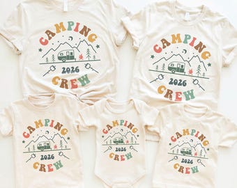 Personalized Camping Crew Toddler Shirt, Retro Summer Camping Kids Clothing, Cousin's Campout, Natural Toddler Youth Tee