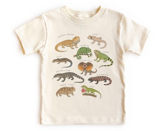 Kids Lizard Species Shirt - Educational Reptiles Field Guide Toddler, Adult, Youth Graphic Tee