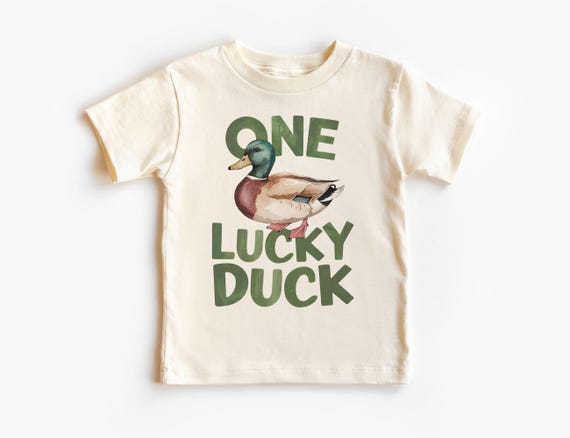 Retro Mallard Duck First Birthday Kids Shirt - One Lucky Duck Onesies® - Funny Lucky Duck Lover Tee -Natural Boho Adult, Toddler & Youth Tee