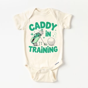 Retro Golf Caddy In Training Baby Golfing Onesie® - Future Golfer Pregnancy Reveal Birth Announcement Bodysuit - Golf Buddy Natural Onesie®