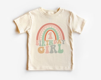 Birthday Girl Rainbow Toddler Shirt - Retro 1st Birthday Outfit - Boho Natural Toddler & Youth Tee