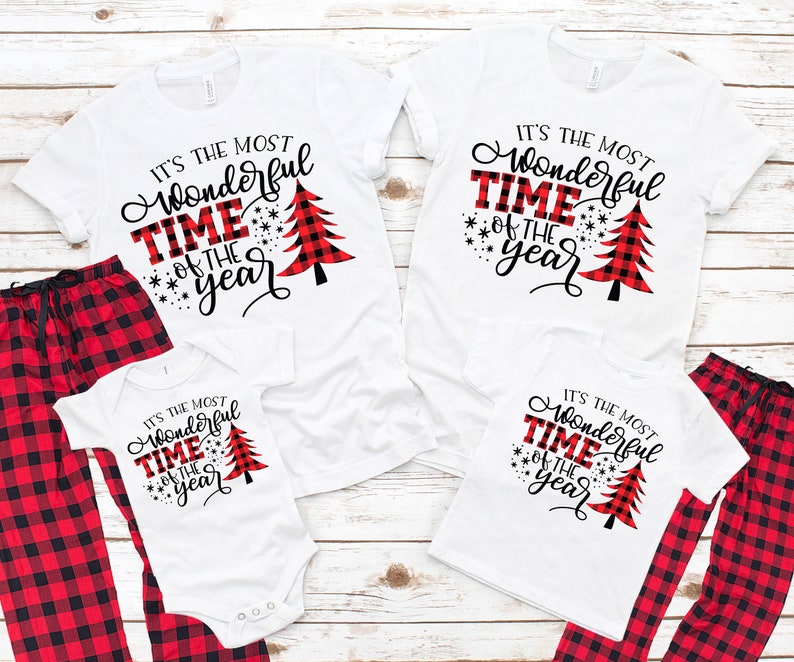 It/'s The Most Wonderful Time Of Year Family Holiday Tees Christmas Tree Buffalo Plaid Shirt /& Pant Matching Family Christmas Pajamas